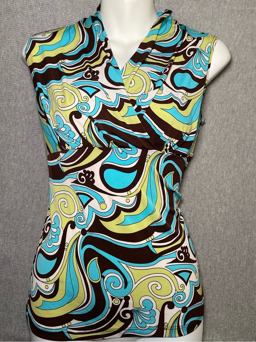 Y2K Sleeveless Babydoll Top Abstract Swirl Print Women S Career JKLA California